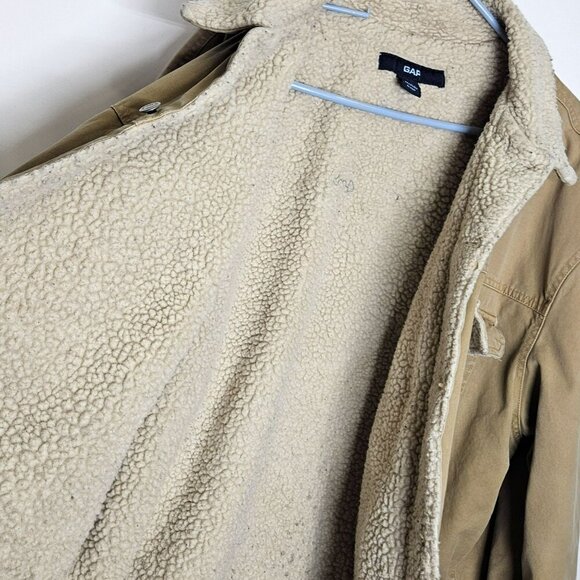 GAP Vintage 2002 XXL Sherpa-Lined Tan Canvas Jacket Button Closure Pockets Barn - Picture 12 of 15